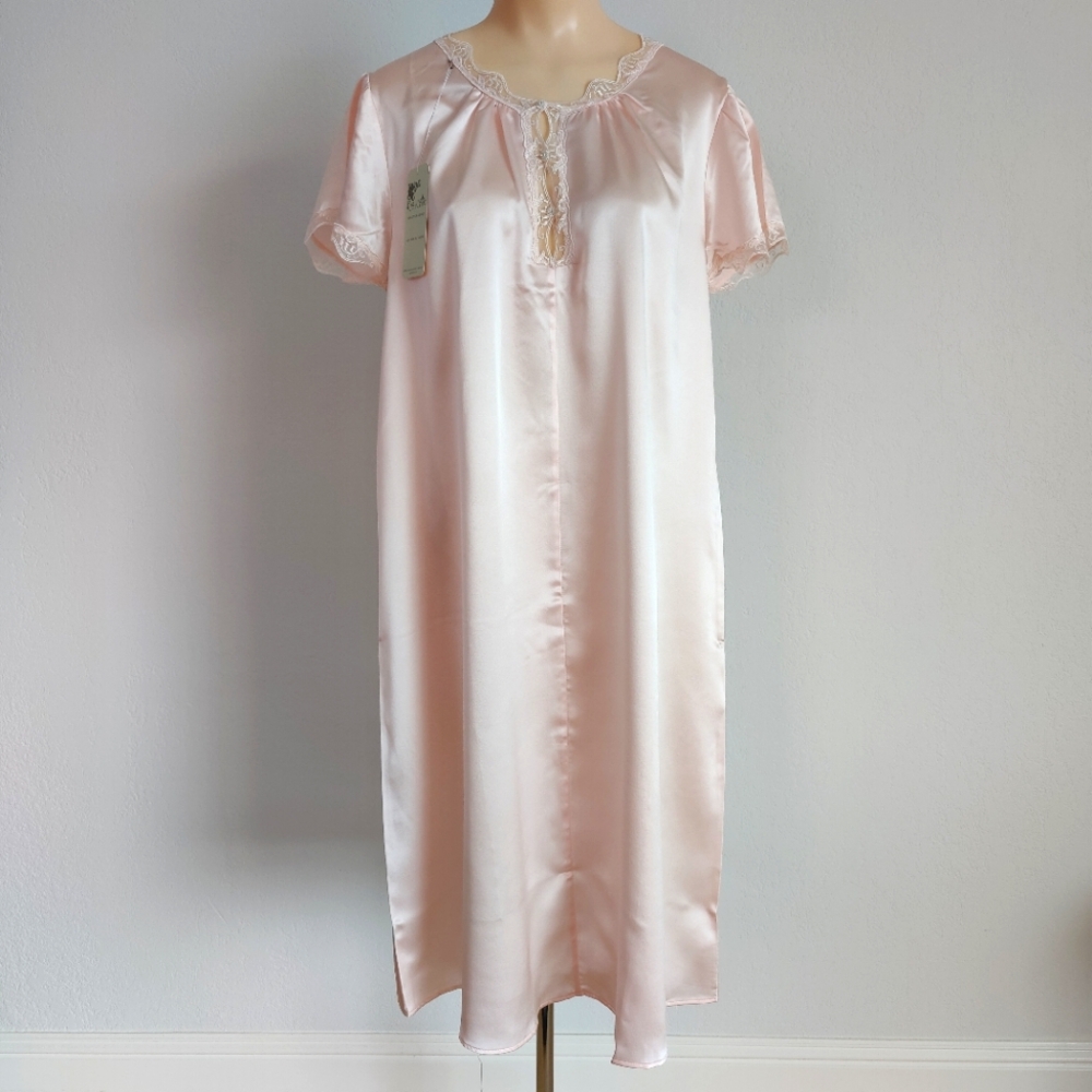 NWT Vintage Silk Nightgown | Satin Lingerie Dress with Cap Sleeves- Pink